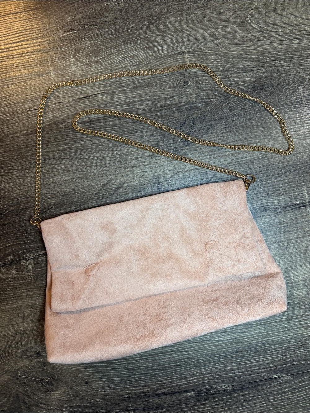 a new day Blush Pink Suede Crossbody with Gold Chain Strap